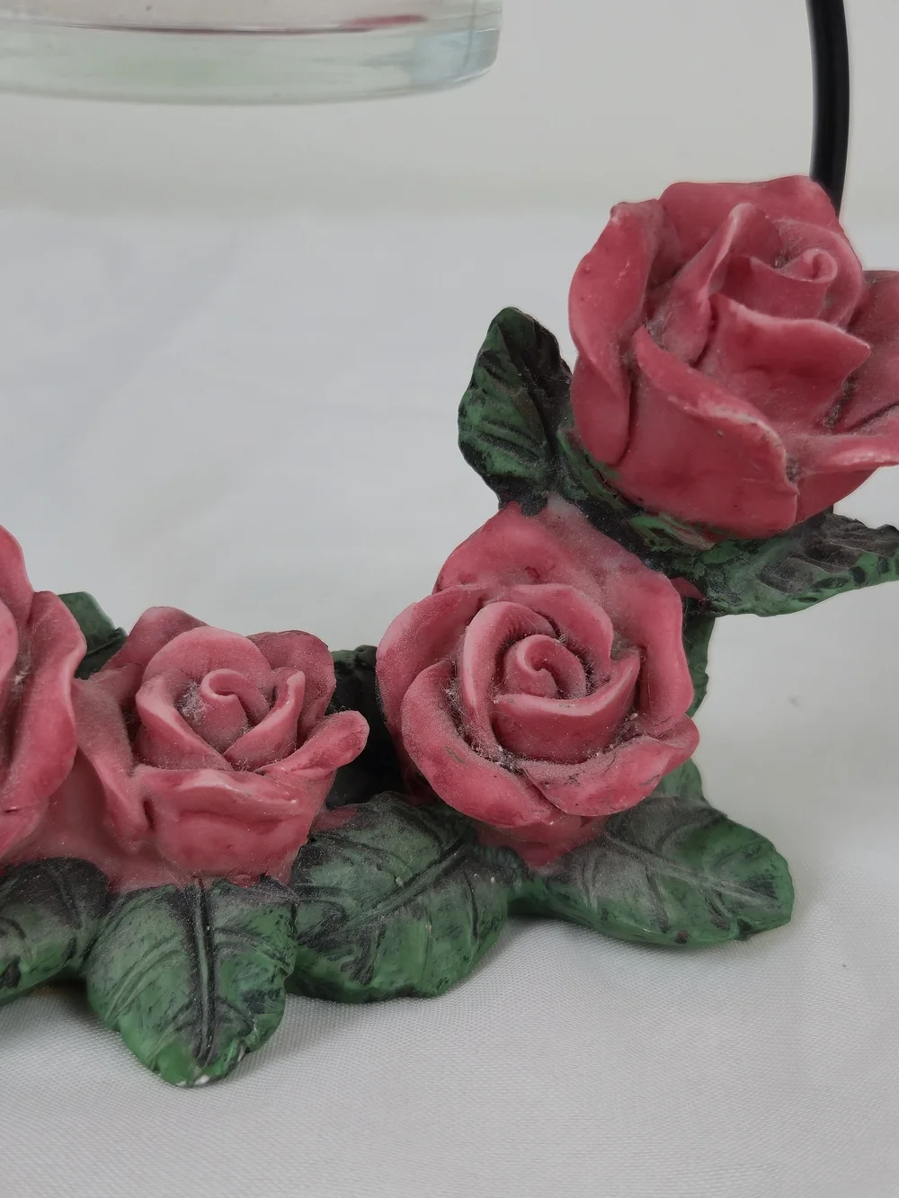 Vintage Floral Votive Candle Holder w/ Red Roses